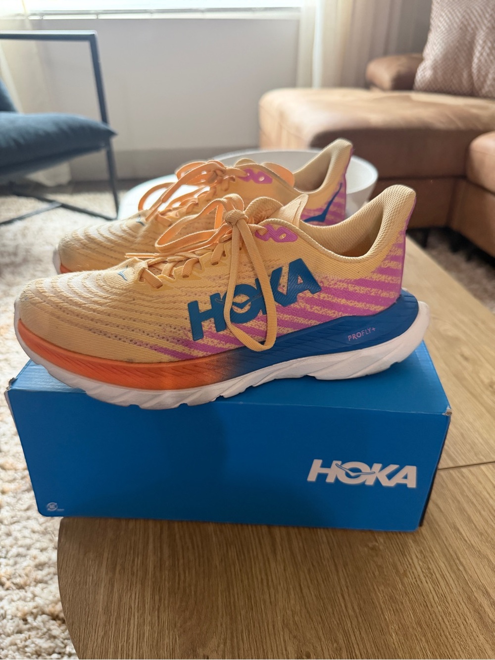 Hoka Kids Peach, Pink & Blue Cushioned Running Sneakers